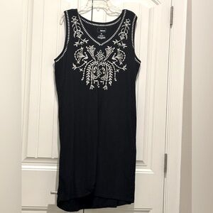 Black Sleeveless Dress with White Embroidery. Sonoma NWOT. XL